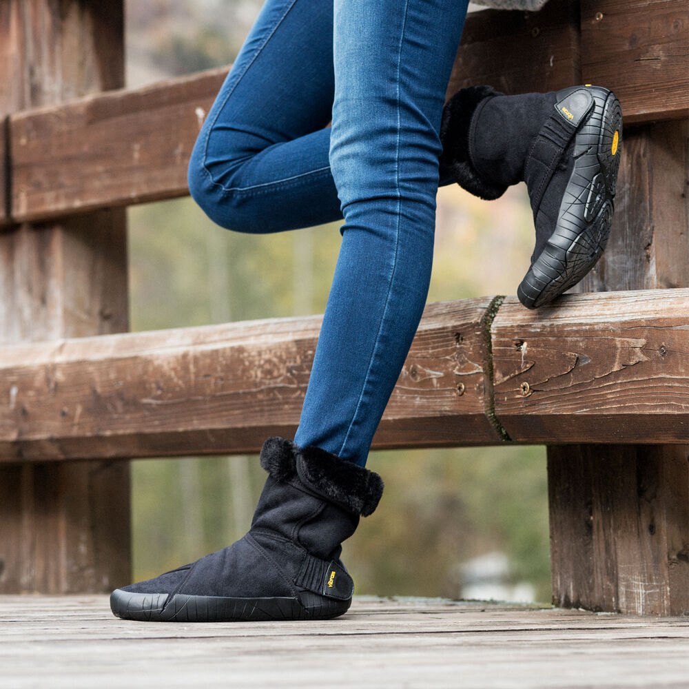 Vibram Furoshiki Mens Boots - Black - Eastern Traveler Classic Shearling Mid - 72085-HMWQ